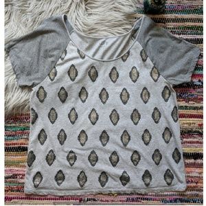 LOFT Sequin Raglan T-shirt Heather Gray XL